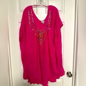 WOMEN’S COVERup. Pink with hand sewn beads. Very light/quick dry.